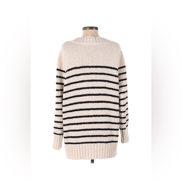 ZARA Comfy Striped Knit Korean Style Layering Oversized V-neck Sweater - Small - Picture 2 of 9